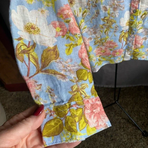 NWT Joie Floral Button-Up Linen Shirt Large - Picture 8 of 11